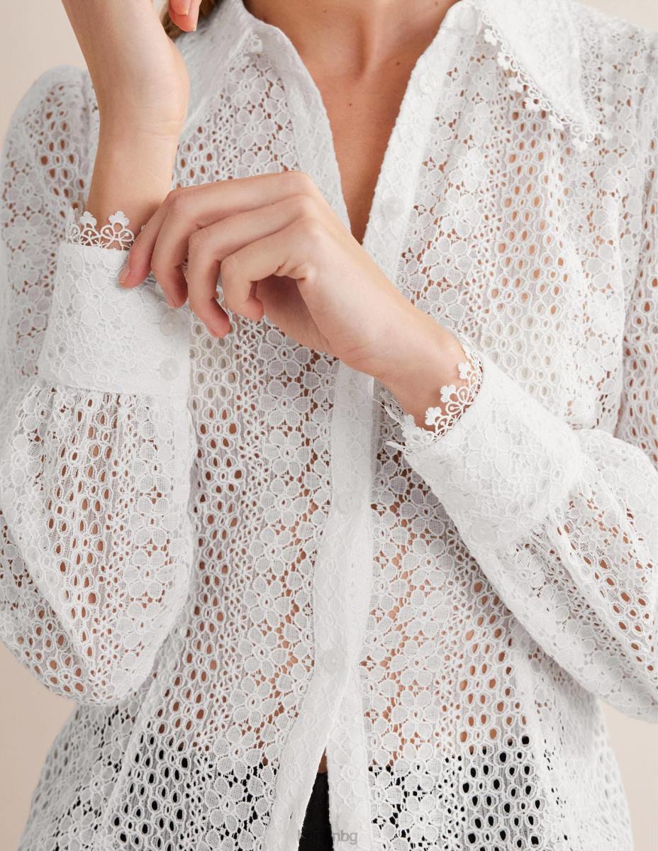 облекло Boden вталена дантелена риза бяло Жени LL681816