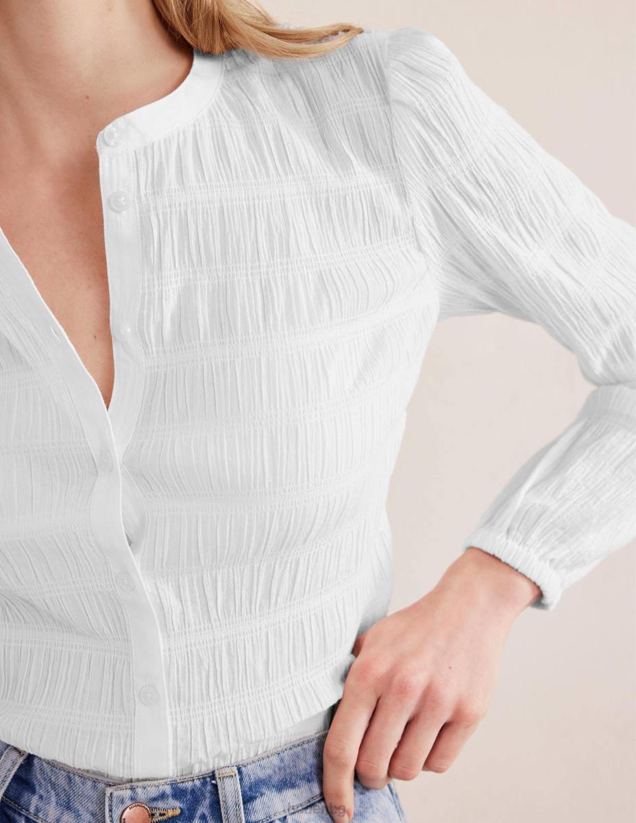 облекло Boden вталена текстурирана риза бяло Жени LL681835