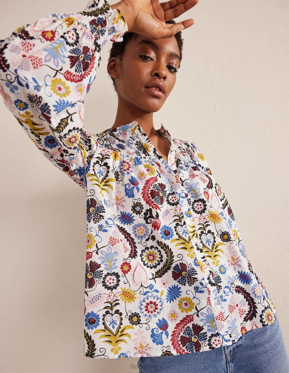 облекло Boden памучна блуза с панталон слонова кост и тропически чар Жени LL681871