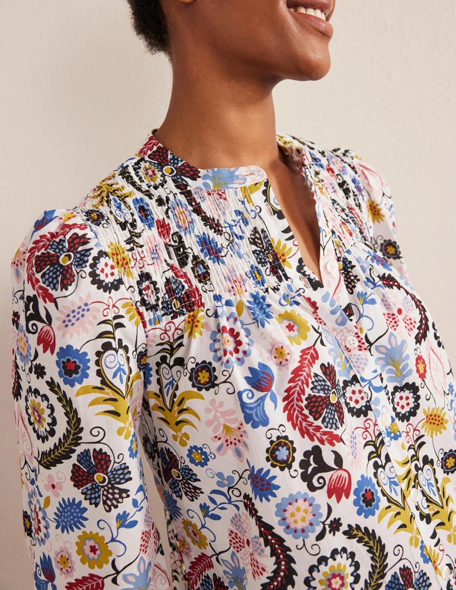 облекло Boden памучна блуза с панталон слонова кост и тропически чар Жени LL681871