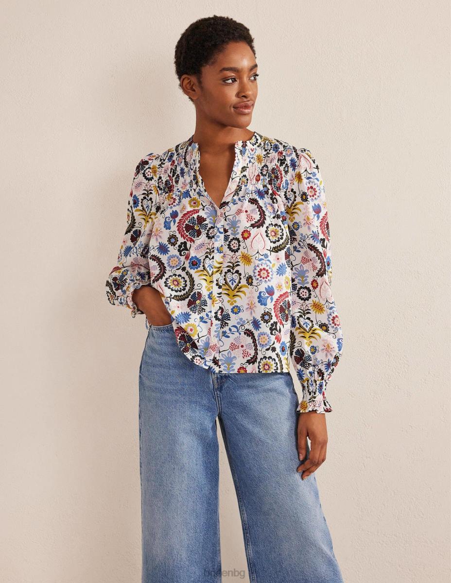 облекло Boden памучна блуза с панталон слонова кост и тропически чар Жени LL681871