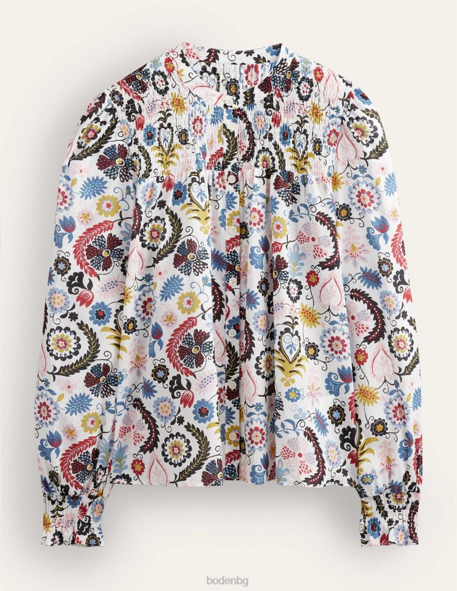 облекло Boden памучна блуза с панталон слонова кост и тропически чар Жени LL681871