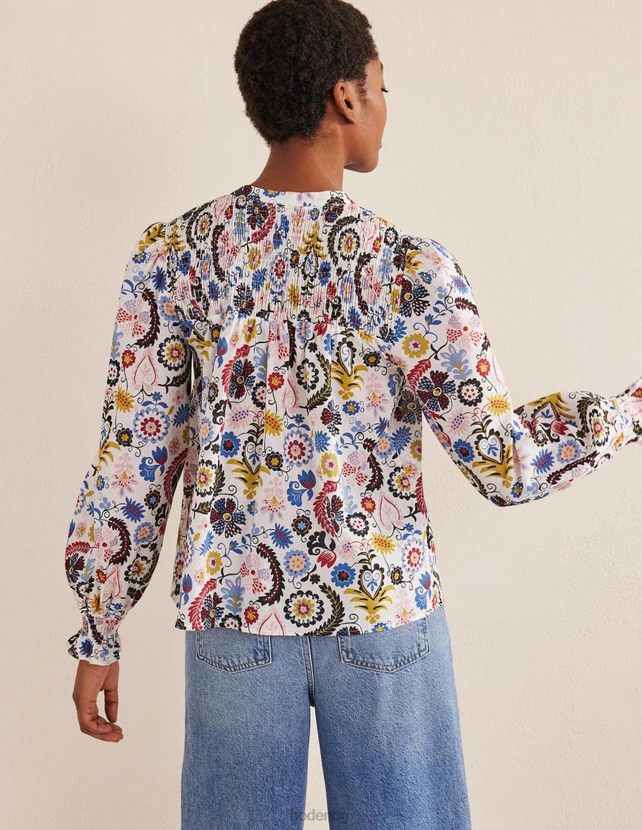 облекло Boden памучна блуза с панталон слонова кост и тропически чар Жени LL681871