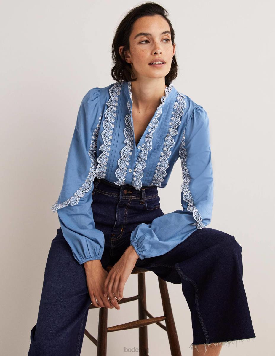 облекло Boden блуза бродерия с волани ривиера синьо Жени LL681889