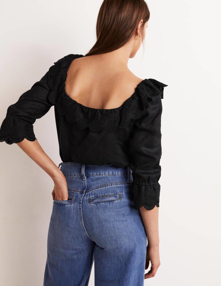 облекло Boden ленена блуза с квадратно деколте черен Жени LL681934