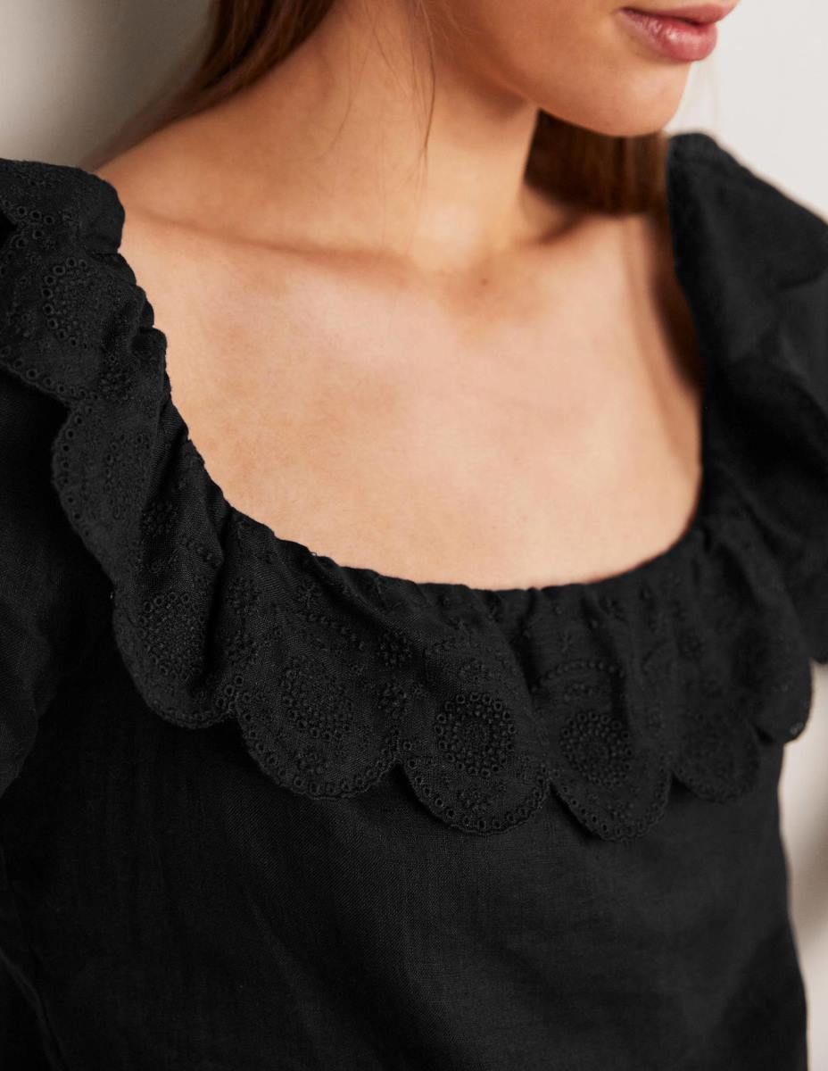 облекло Boden ленена блуза с квадратно деколте черен Жени LL681934