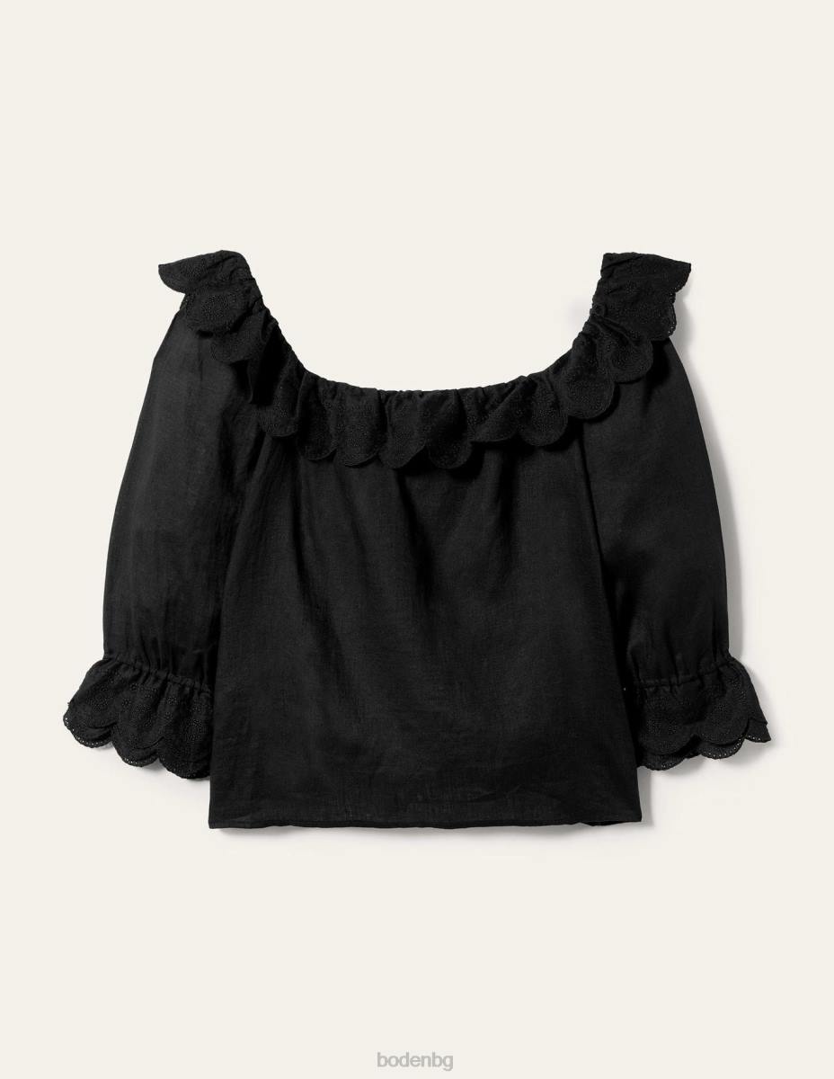 облекло Boden ленена блуза с квадратно деколте черен Жени LL681934