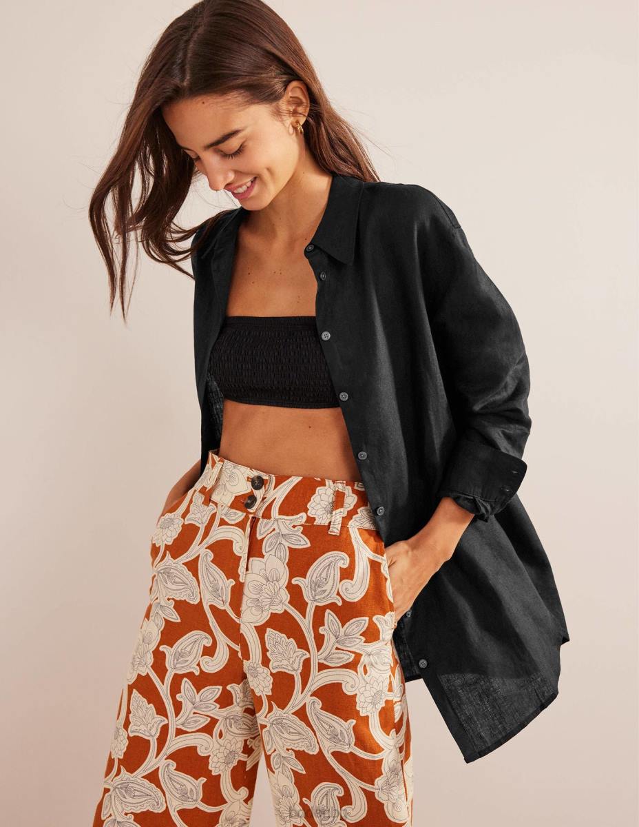 облекло Boden спокойна ленена риза черен Жени LL682093