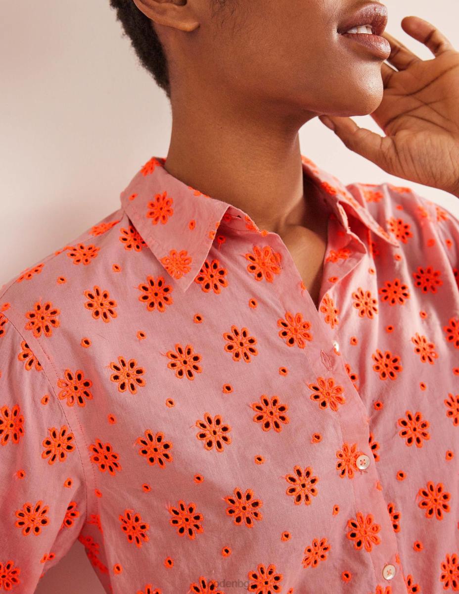 облекло Boden нова спокойна памучна риза пунш от диня Жени LL682115