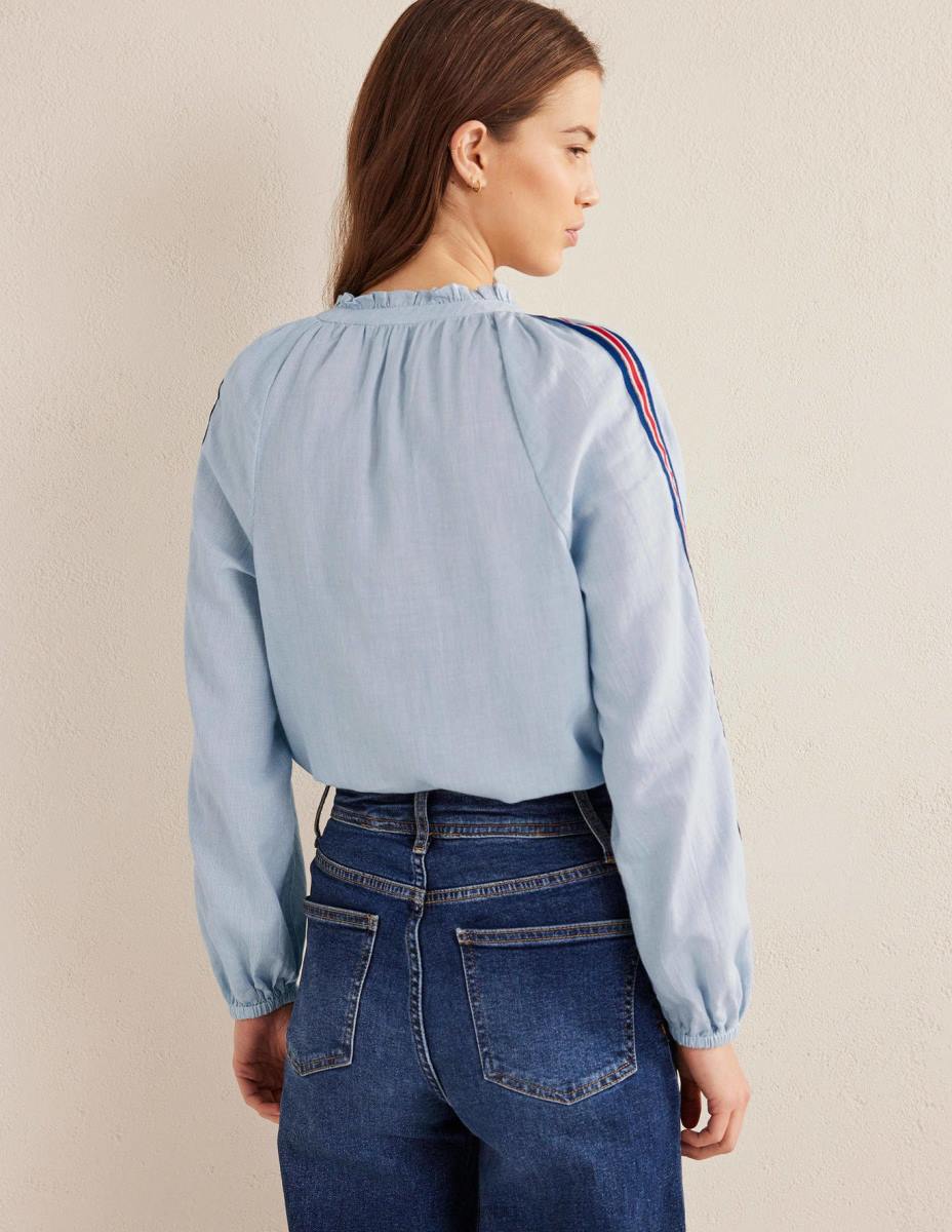 облекло Boden ежедневна памучна риза синя ивица Жени LL682196