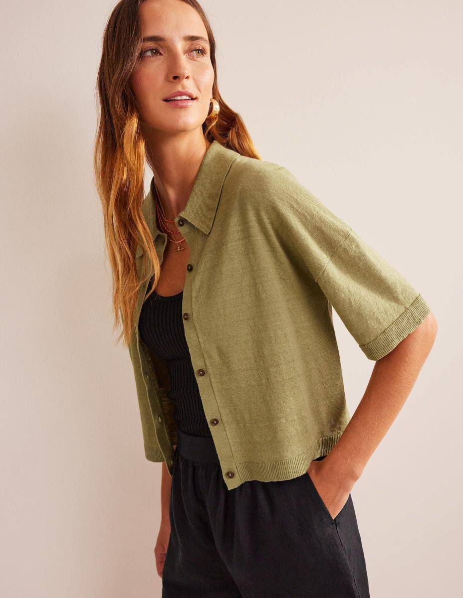 облекло Boden ленена плетена риза с яка речна тръстика Жени LL682240