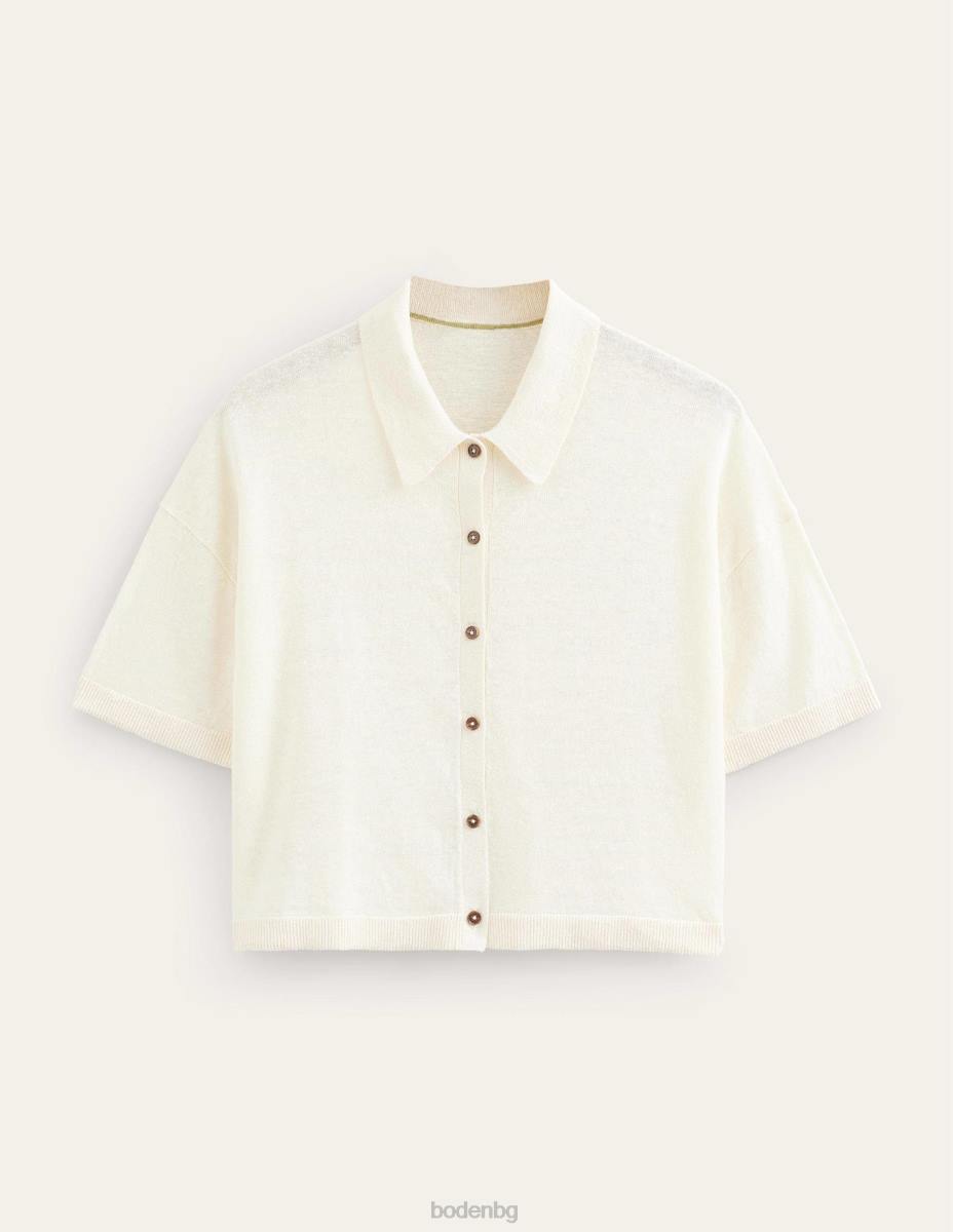 облекло Boden ленена плетена риза с яка топла слонова кост Жени LL682277