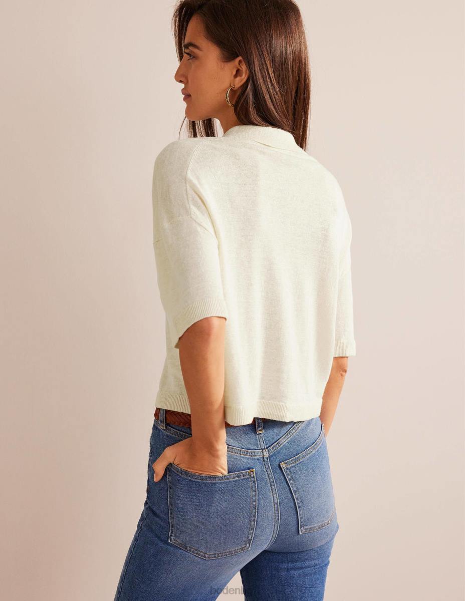 облекло Boden ленена плетена риза с яка топла слонова кост Жени LL682277