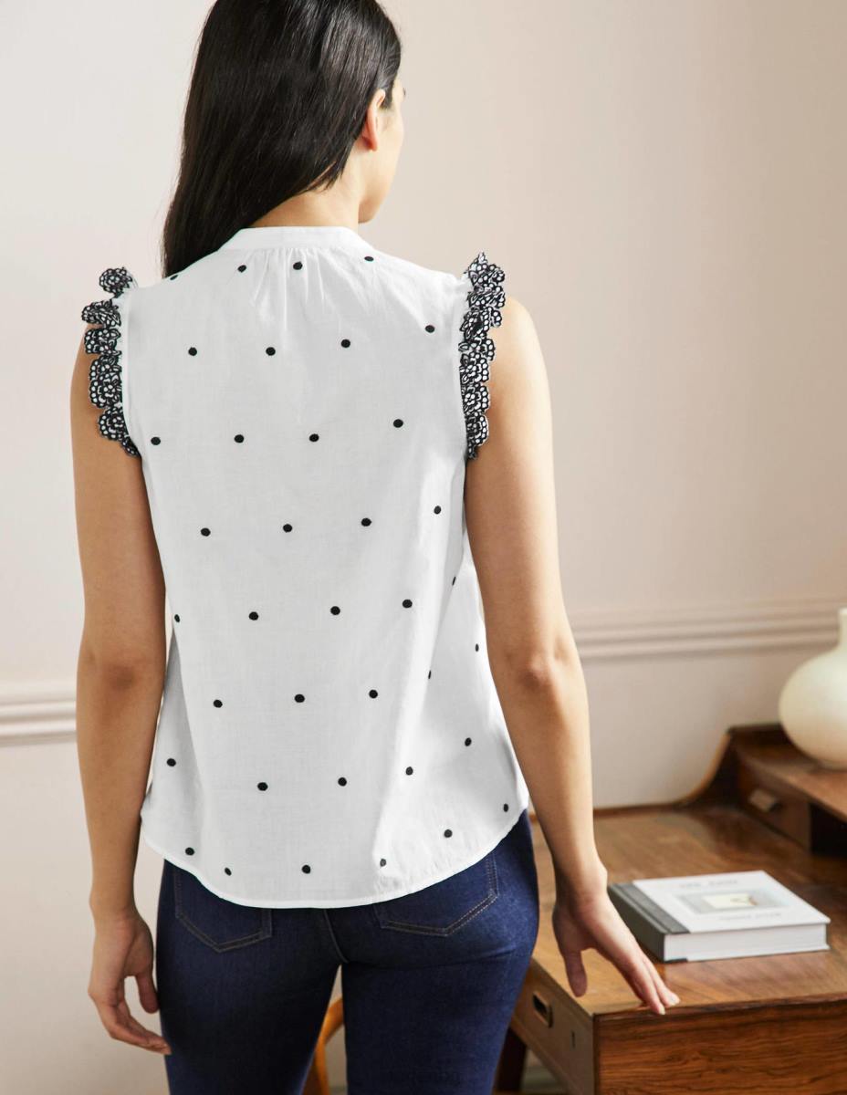 облекло Boden бродирана риза без ръкави бяло и черно бродерия Жени LL682411