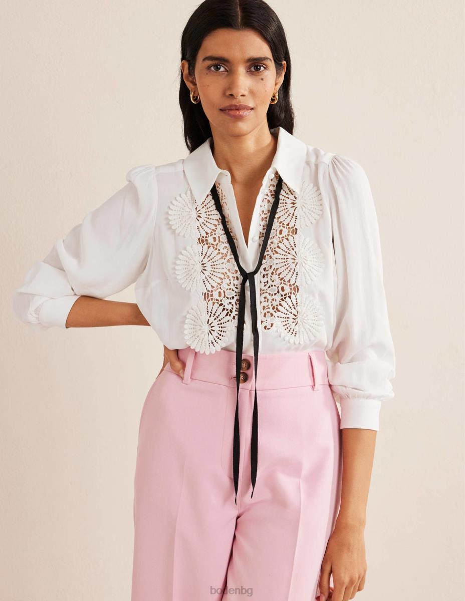 облекло Boden дантелена блуза с лигавник слонова кост Жени LL682508