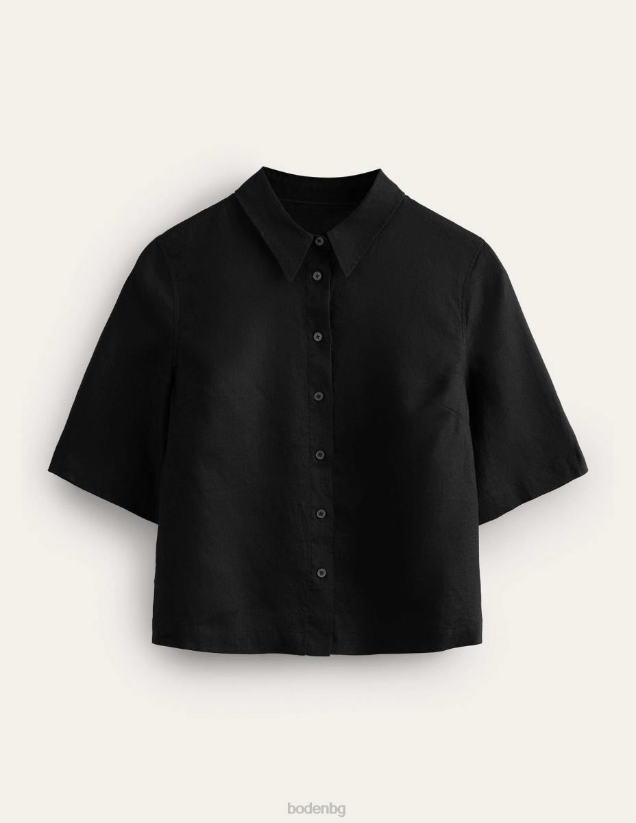 облекло Boden ленена риза с къс ръкав черен Жени LL682510