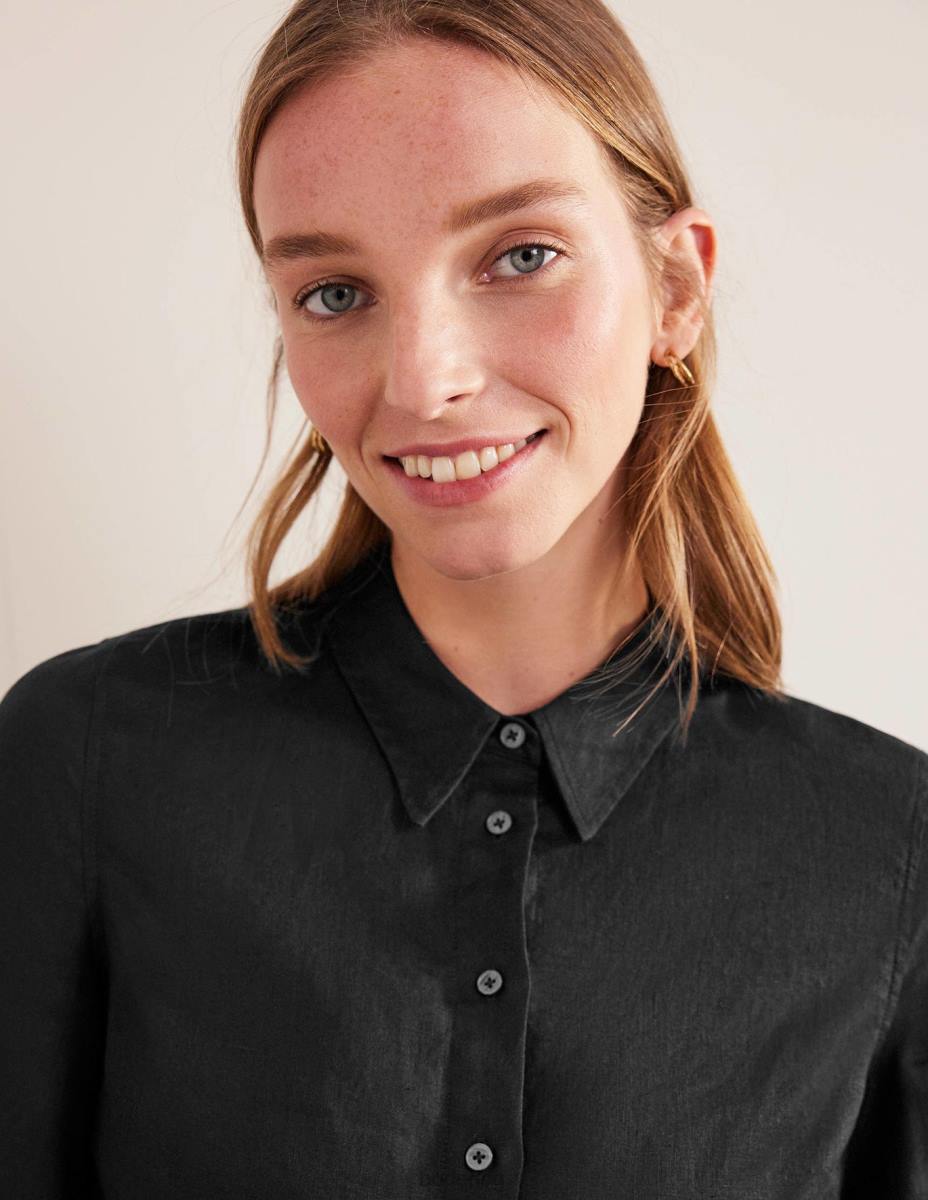 облекло Boden ленена риза с къс ръкав черен Жени LL682510