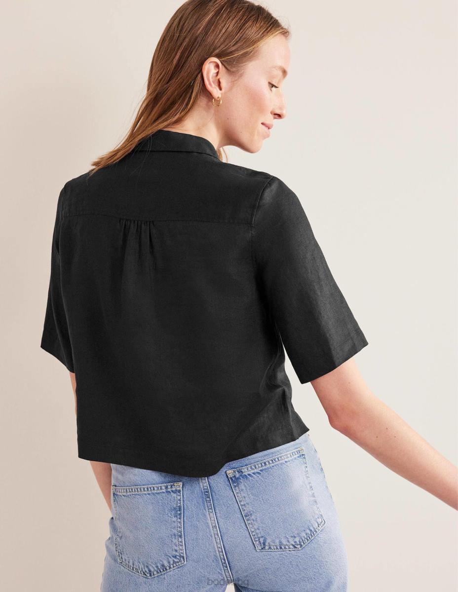 облекло Boden ленена риза с къс ръкав черен Жени LL682510