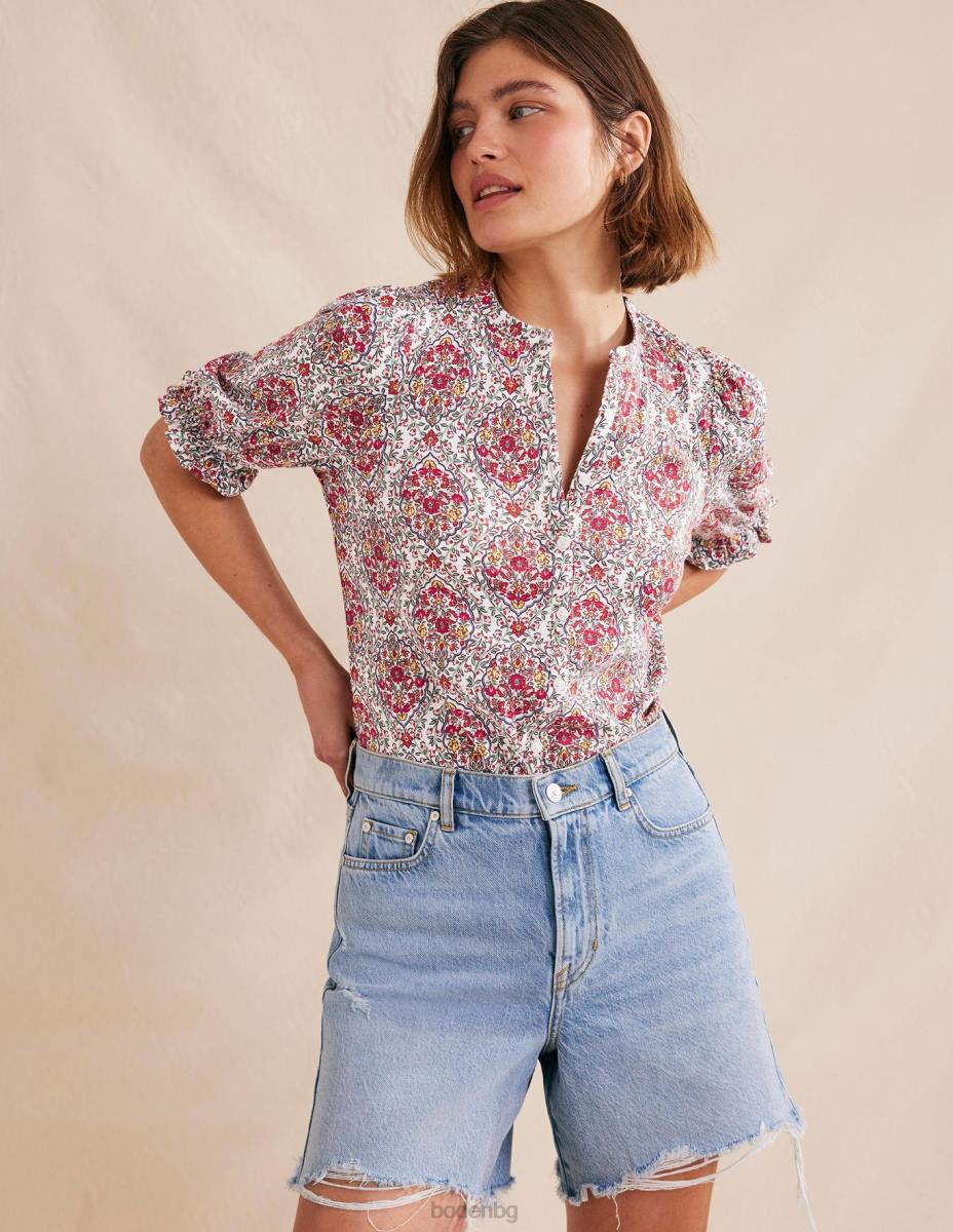 облекло Boden риза с къс ръкав с волани мулти & лоза тераса Жени LL682514