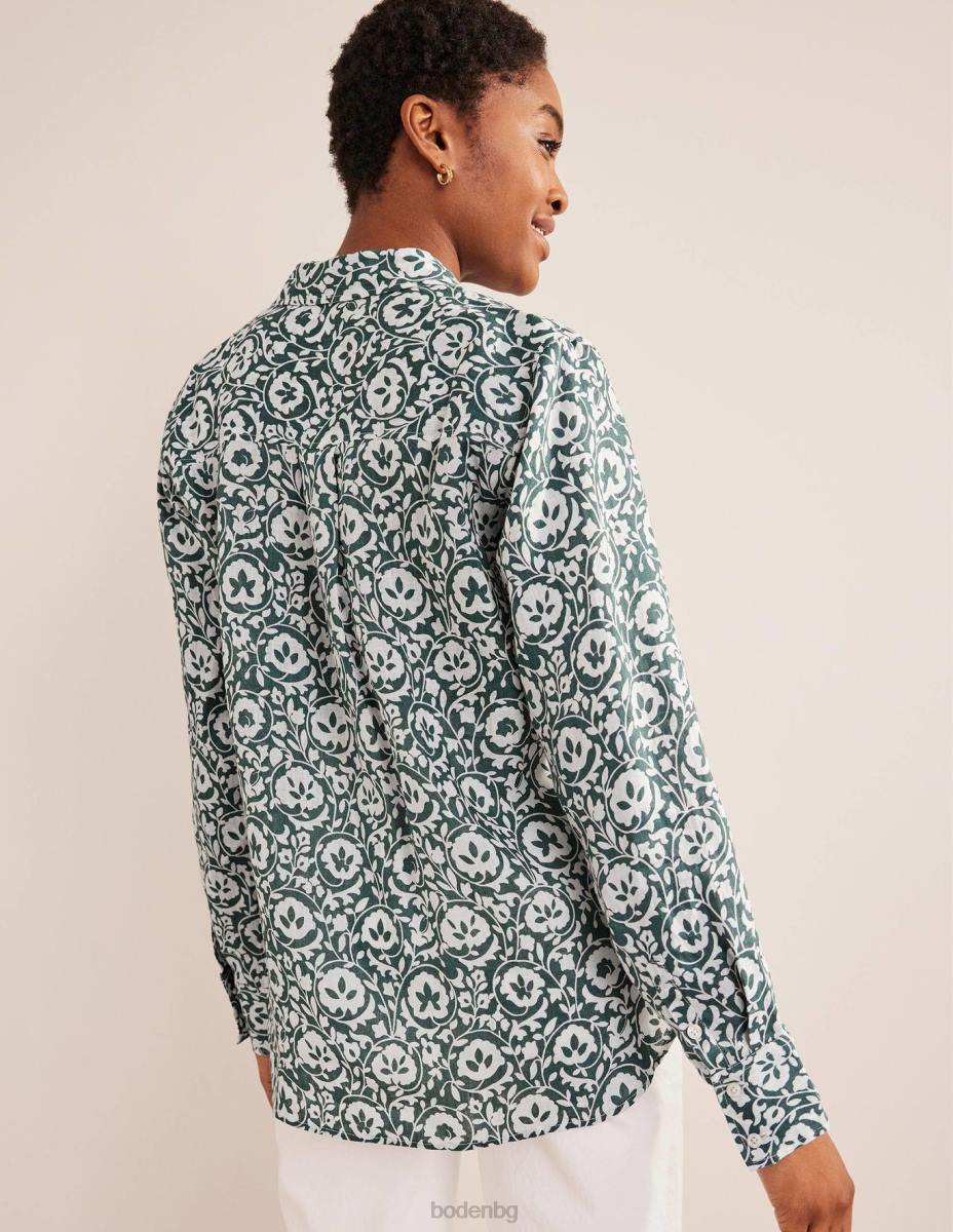 облекло Boden нова ленена риза зелен и пленителен цвят Жени LL682520