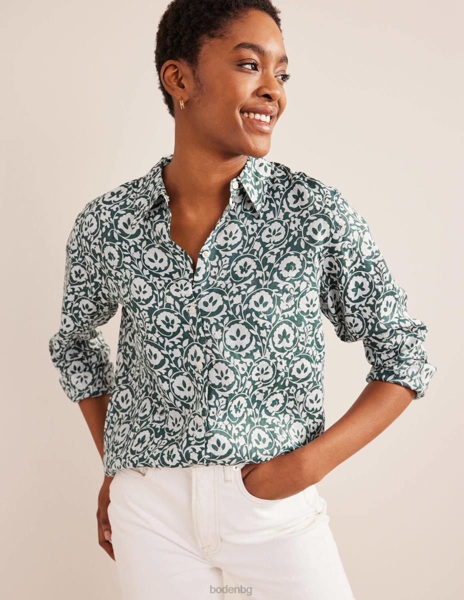 облекло Boden нова ленена риза зелен и пленителен цвят Жени LL682520