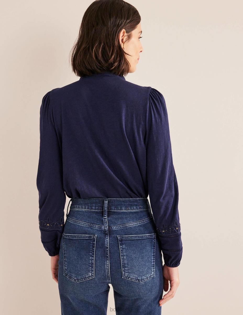 облекло Boden бродирана риза от трико военноморски флот Жени LL682534