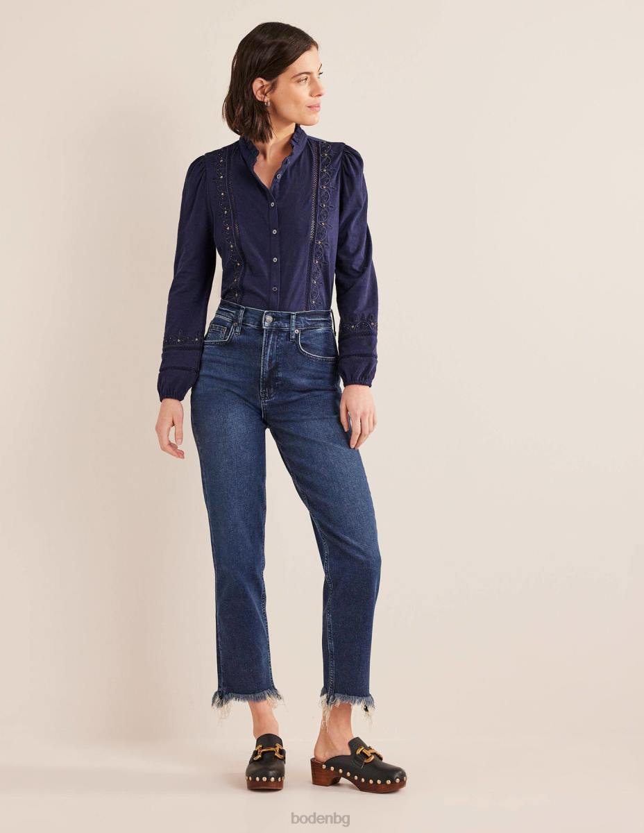 облекло Boden бродирана риза от трико военноморски флот Жени LL682534