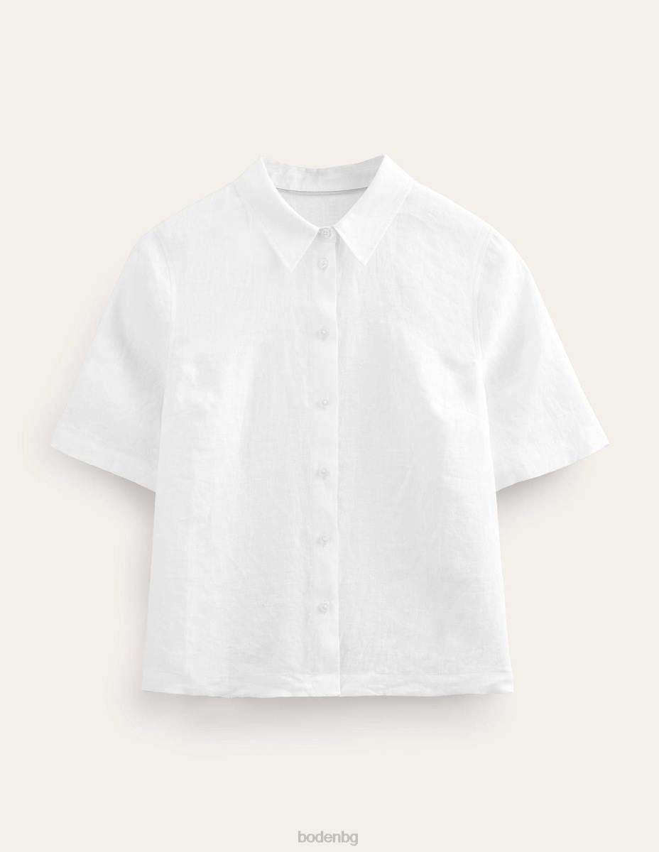 облекло Boden ленена риза с къс ръкав бяло Жени LL682566