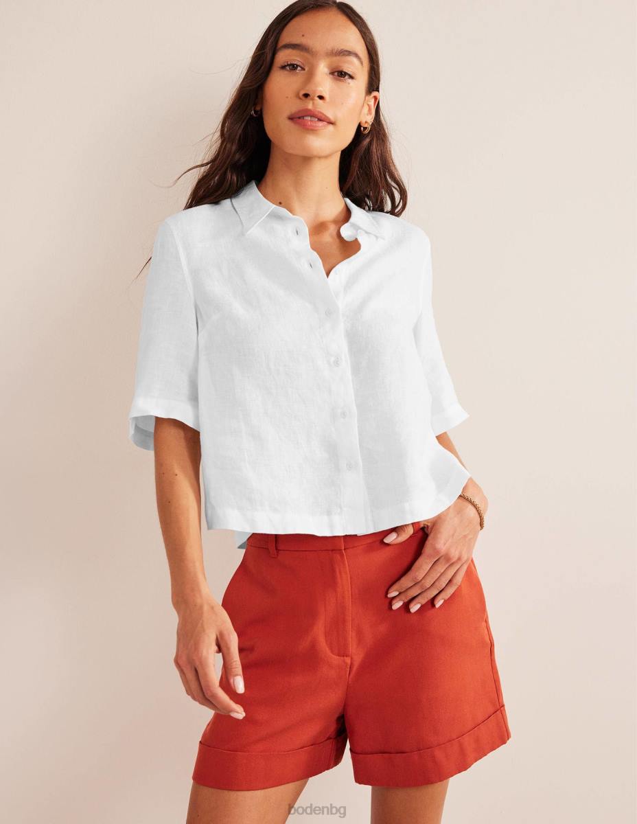 облекло Boden ленена риза с къс ръкав бяло Жени LL682566