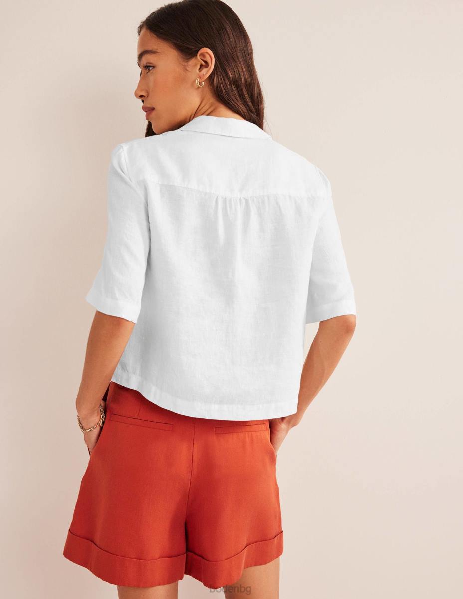 облекло Boden ленена риза с къс ръкав бяло Жени LL682566