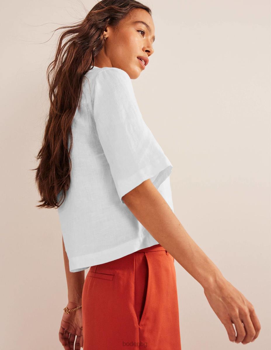 облекло Boden ленена риза с къс ръкав бяло Жени LL682566