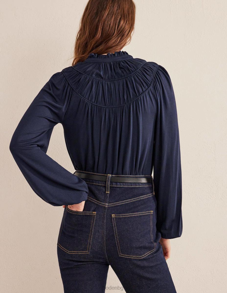 облекло Boden риза от джърси с нагъната форма военноморски флот Жени LL682578