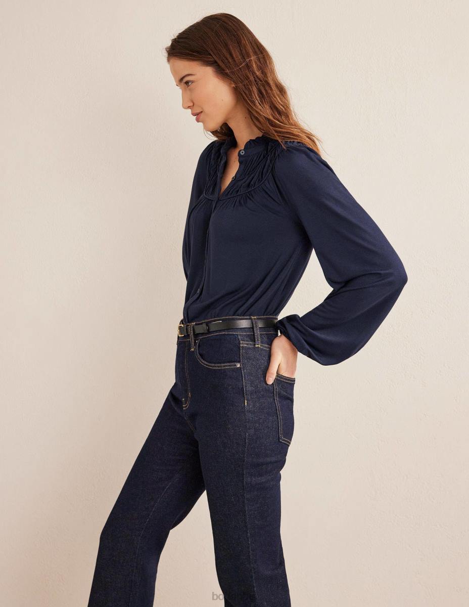 облекло Boden риза от джърси с нагъната форма военноморски флот Жени LL682578