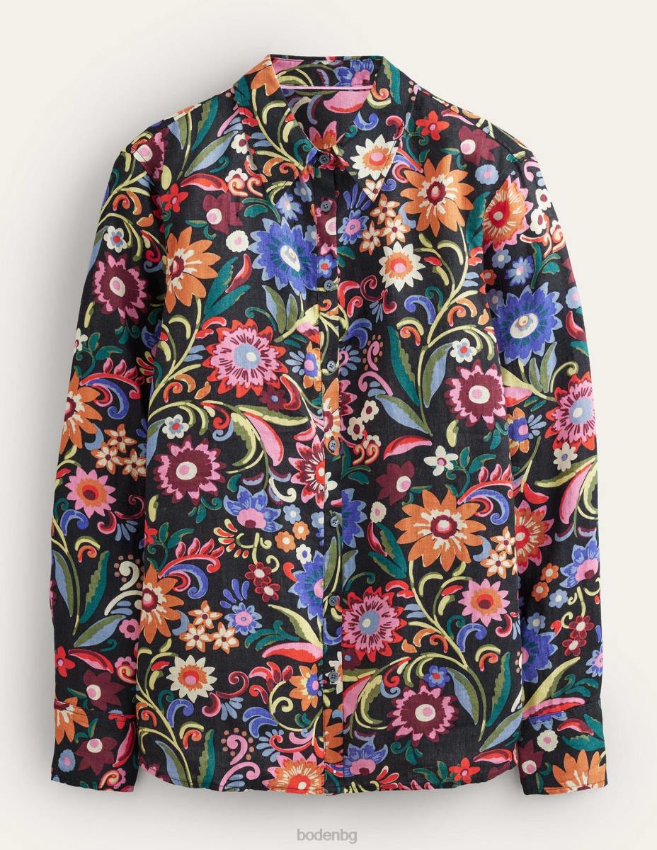 облекло Boden нова ленена риза черно и гардения поп Жени LL682592