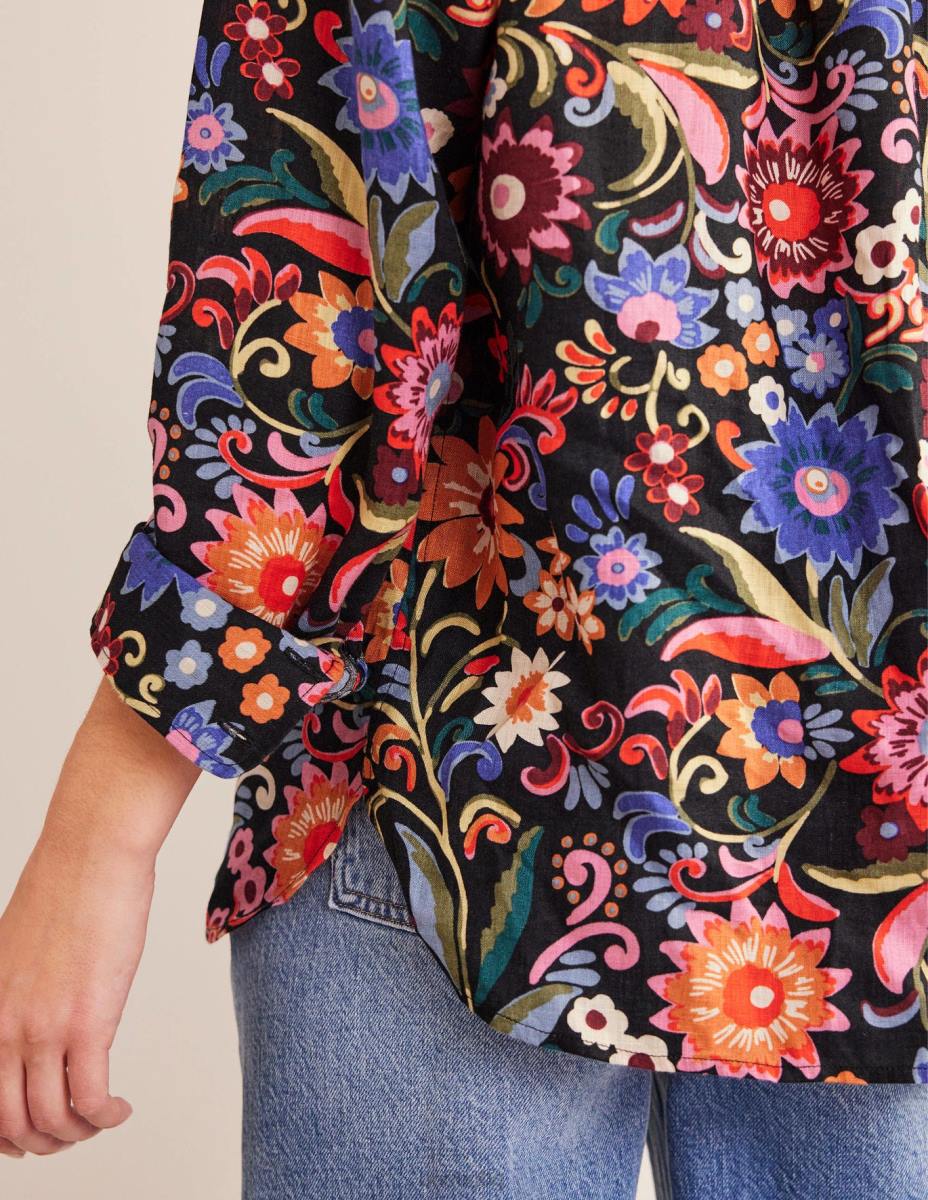 облекло Boden нова ленена риза черно и гардения поп Жени LL682592