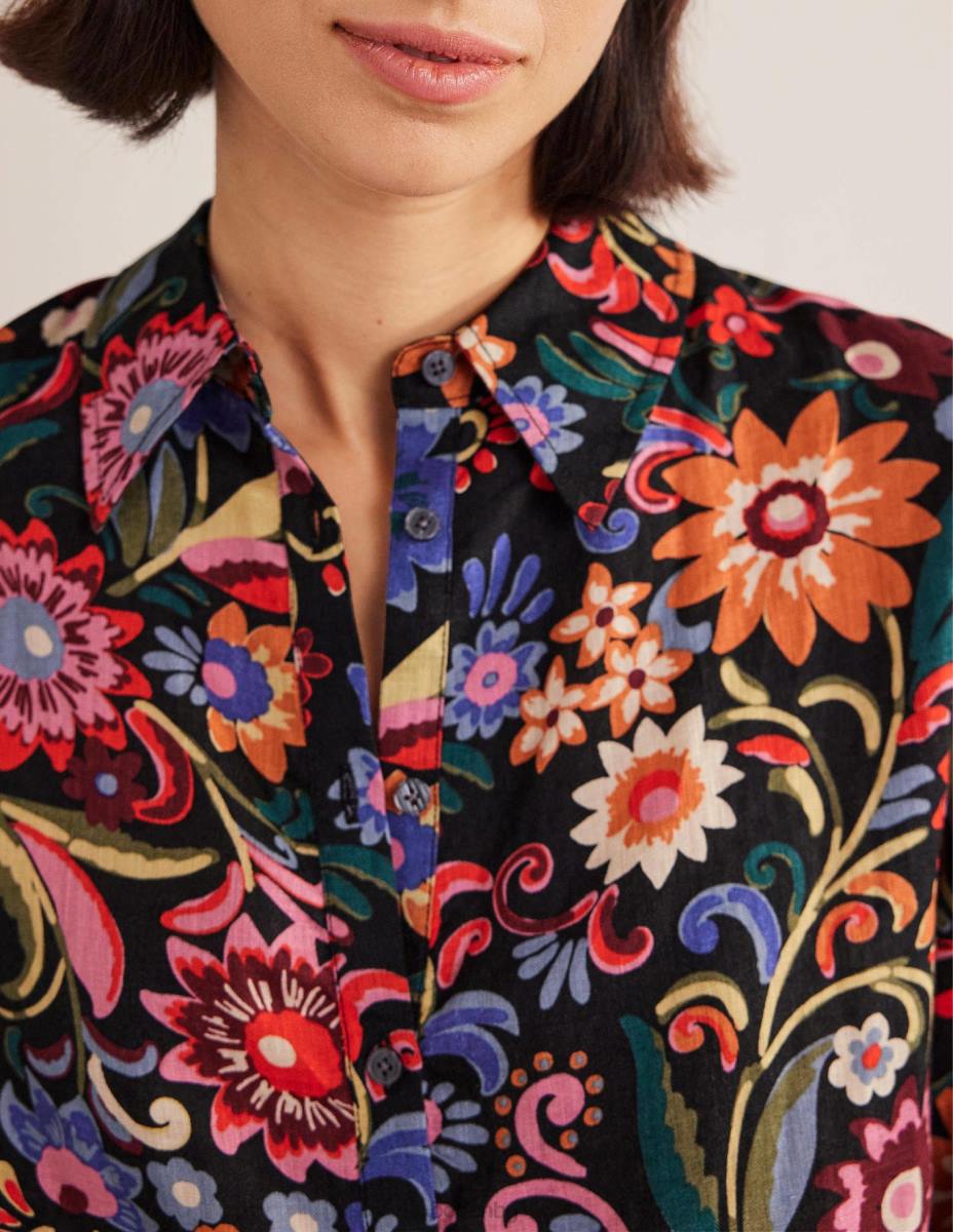 облекло Boden нова ленена риза черно и гардения поп Жени LL682592