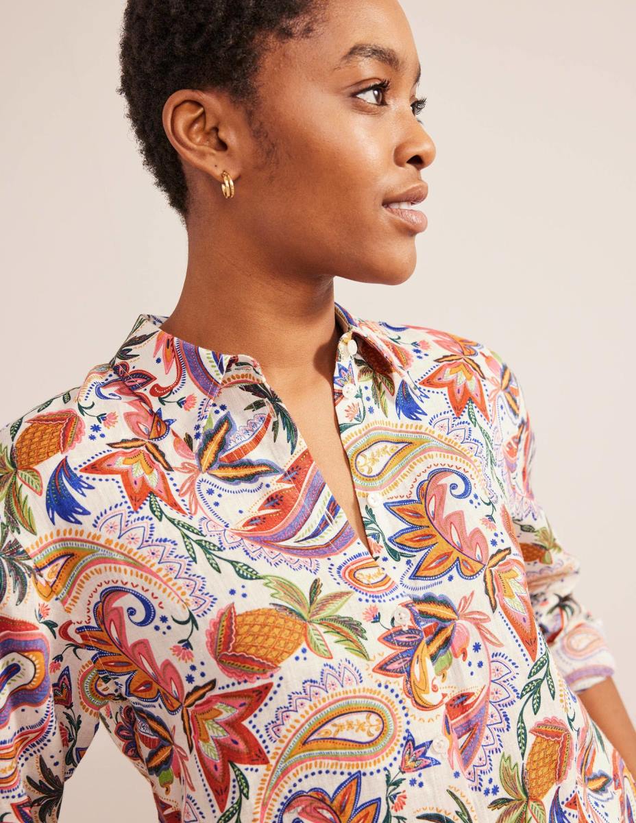 облекло Boden нова ленена риза мулти & рай пейсли Жени LL682614