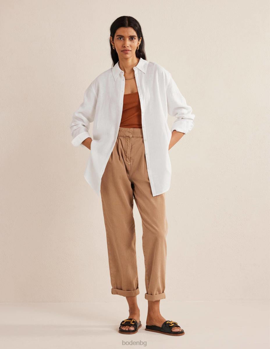 облекло Boden спокойна ленена риза бяло Жени LL68933