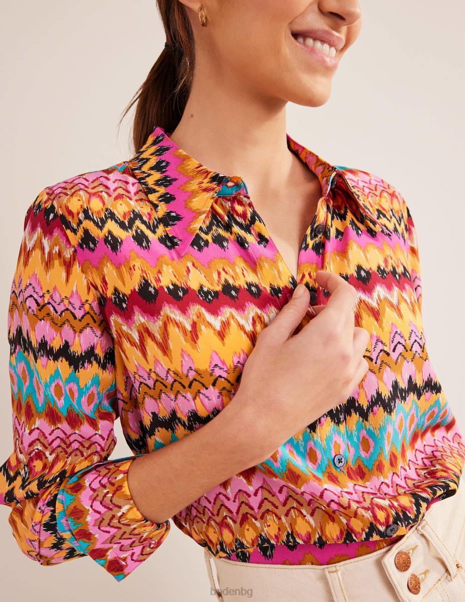 облекло Boden копринена риза мулти и текстуриран икат Жени LL68991