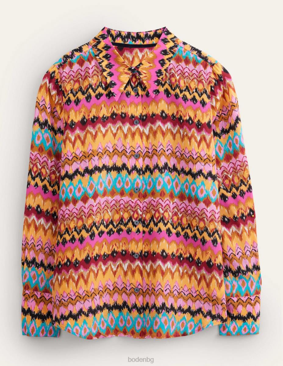 облекло Boden копринена риза мулти и текстуриран икат Жени LL68991