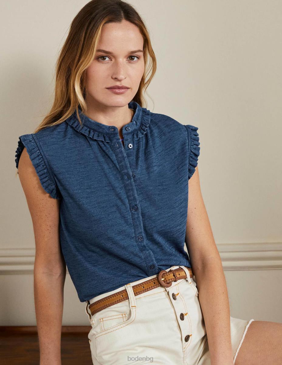 облекло Boden риза без ръкави с волани daphne средно индиго Жени LL682402