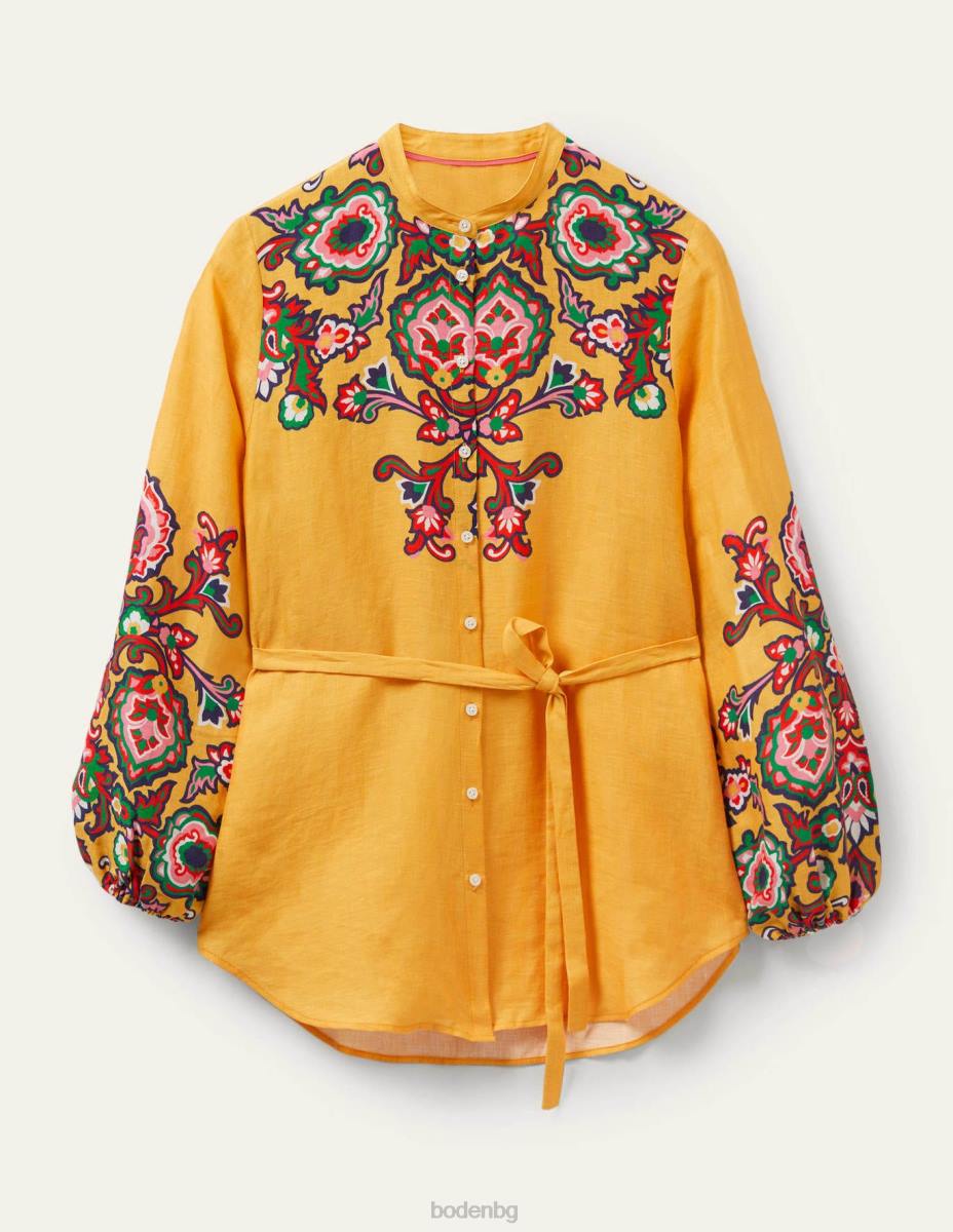 облекло Boden ленена риза rosie пчелна пита и декоративни цветя Жени LL682400