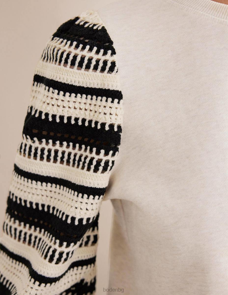 облекло Boden плетен суичър овесена каша мергел и ръкав за плетене на една кука Жени LL681635