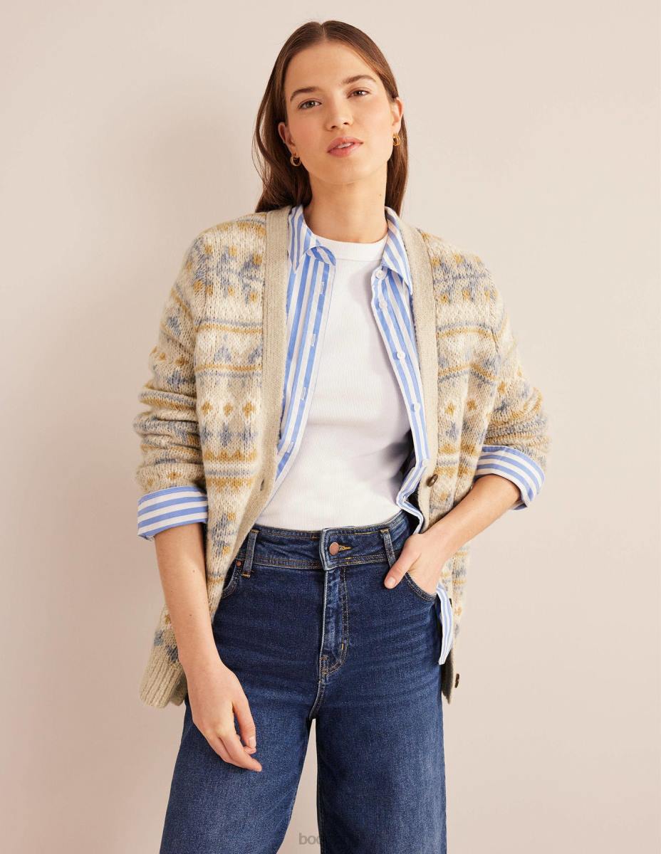 облекло Boden пухкава жилетка Fair Isle меланж от овесени ядки Жени LL681611