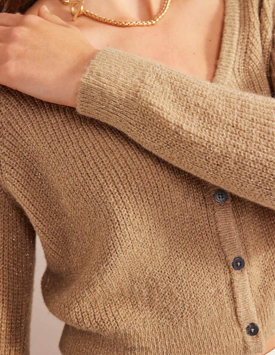 облекло Boden пухкава съкратена жилетка искрящ камил меланж Жени LL681075