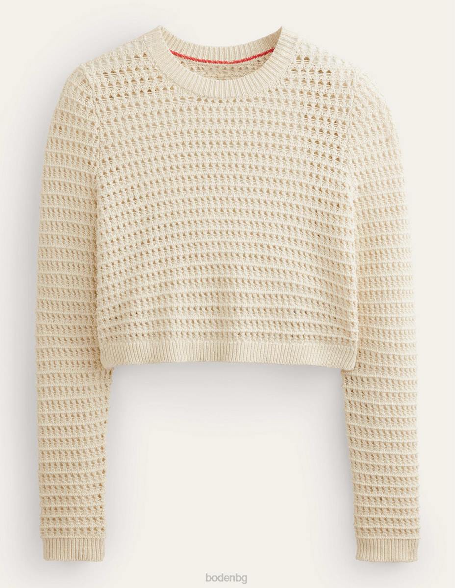 облекло Boden изрязан джъмпер с плетене на една кука топла слонова кост Жени LL681166