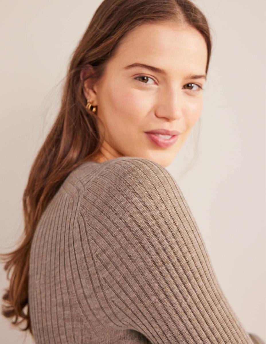 облекло Boden оребрен мериносов пуловер тъмна норка меланж Жени LL681204