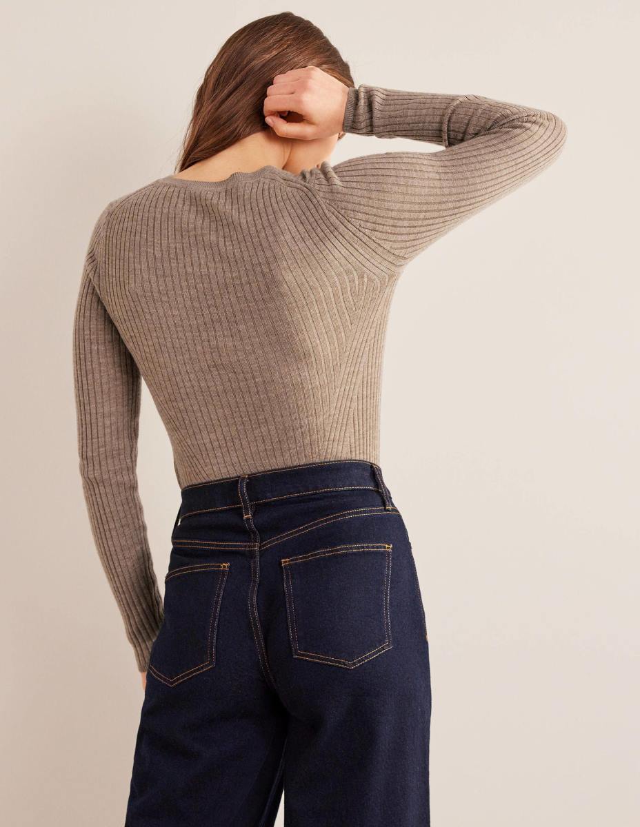 облекло Boden оребрен мериносов пуловер тъмна норка меланж Жени LL681204