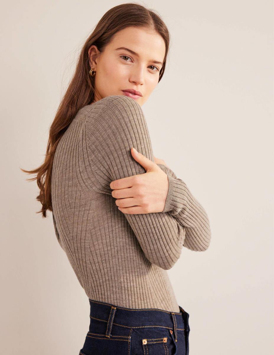 облекло Boden оребрен мериносов пуловер тъмна норка меланж Жени LL681204