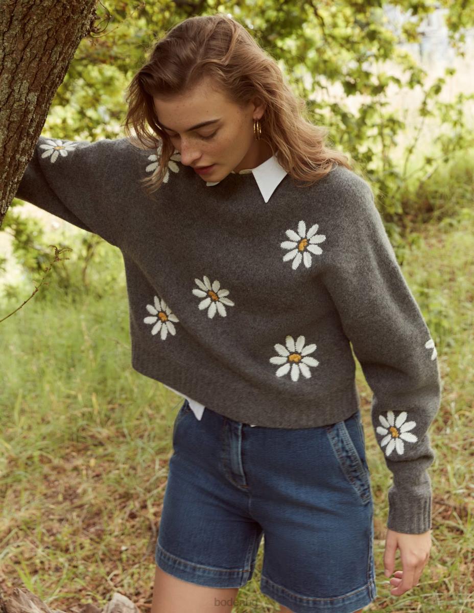 облекло Boden украсен вълнен пуловер тъмно сив меланж Жени LL681269